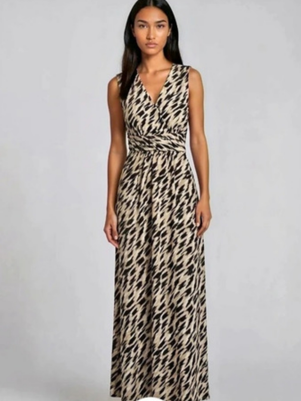Maxi Dress in Black, White & Beige